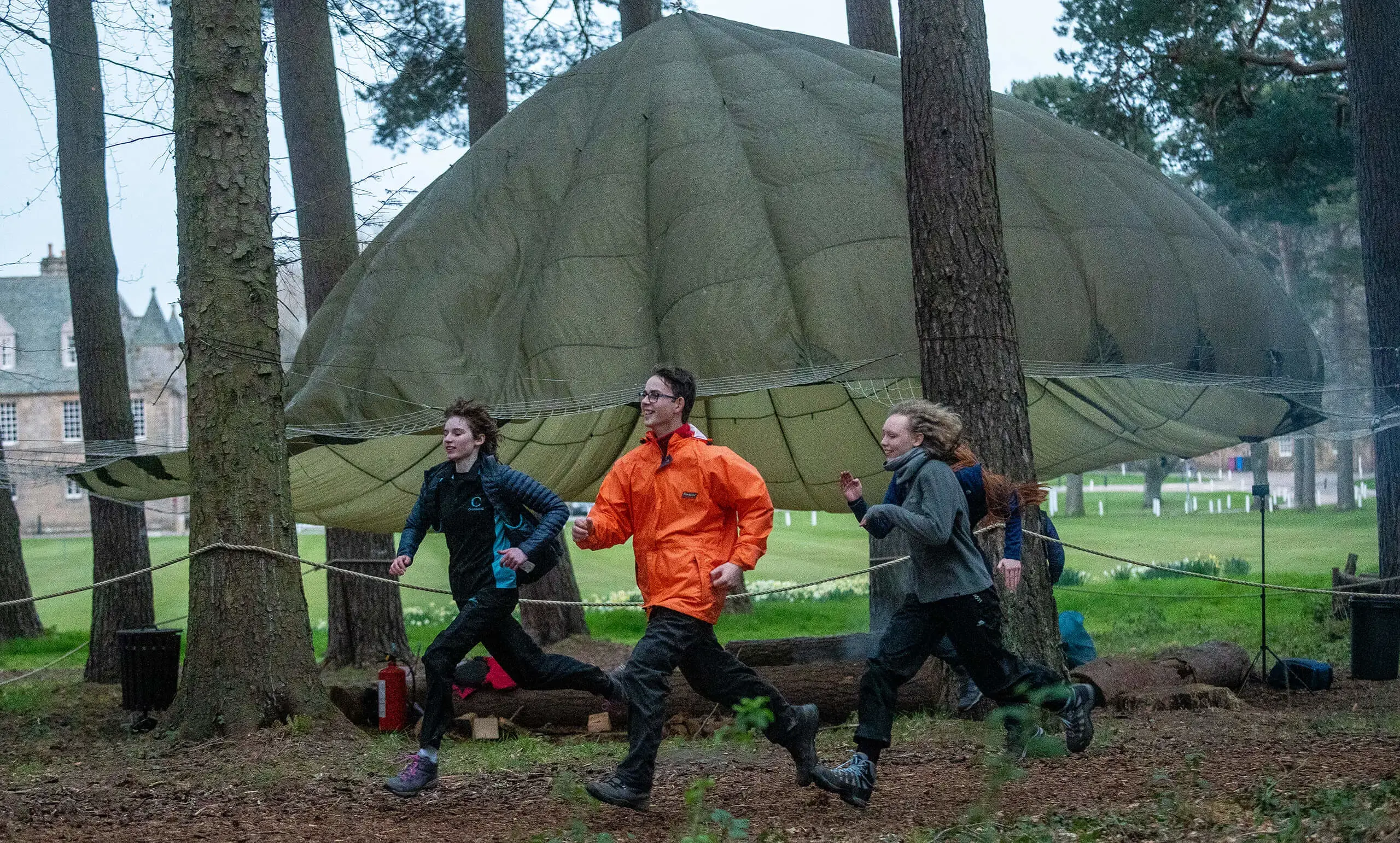 Happy students on the course running and getting active in Gordonstoun’s bespoke outdoor classroom.