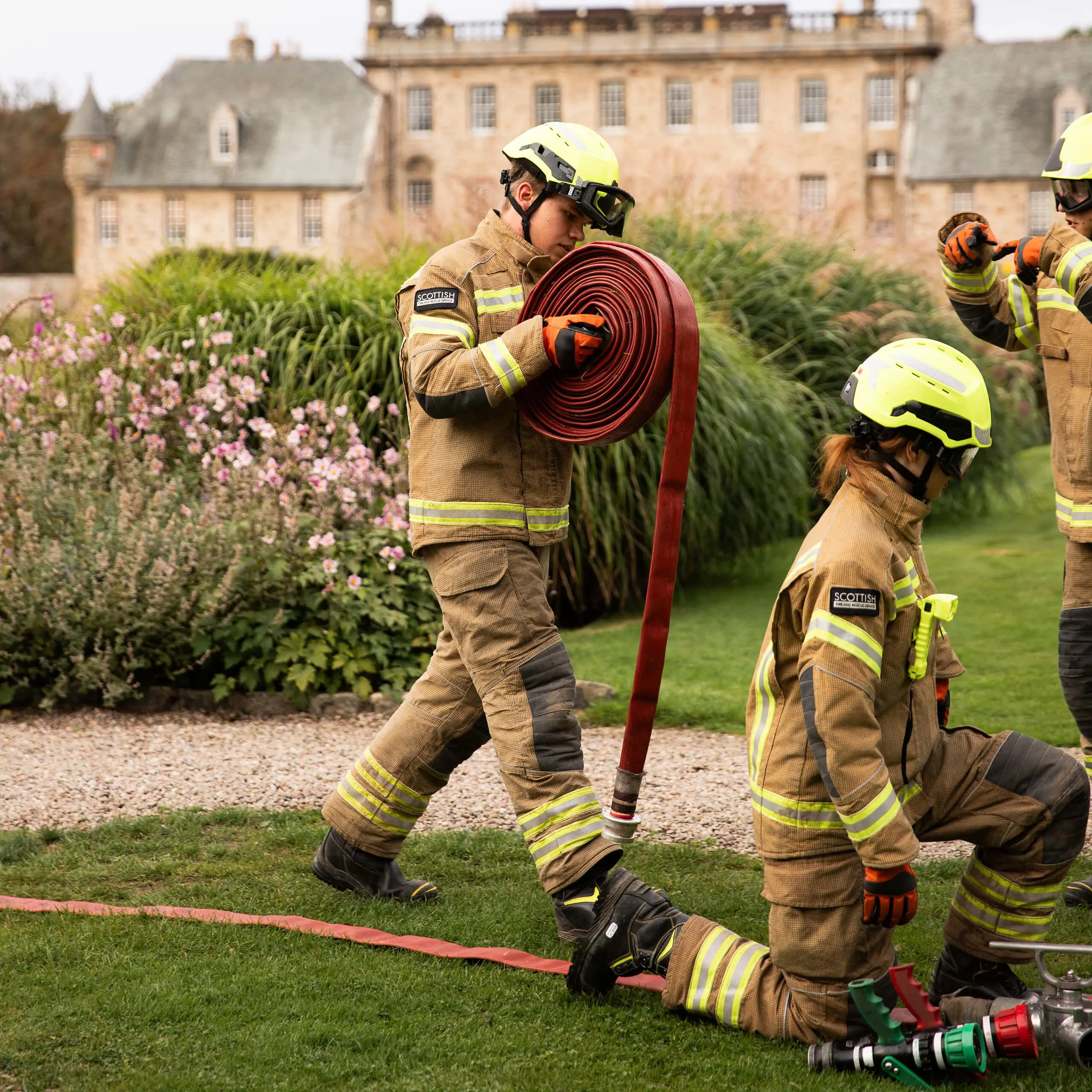 Gordonstoun pupils organising fire service equipment