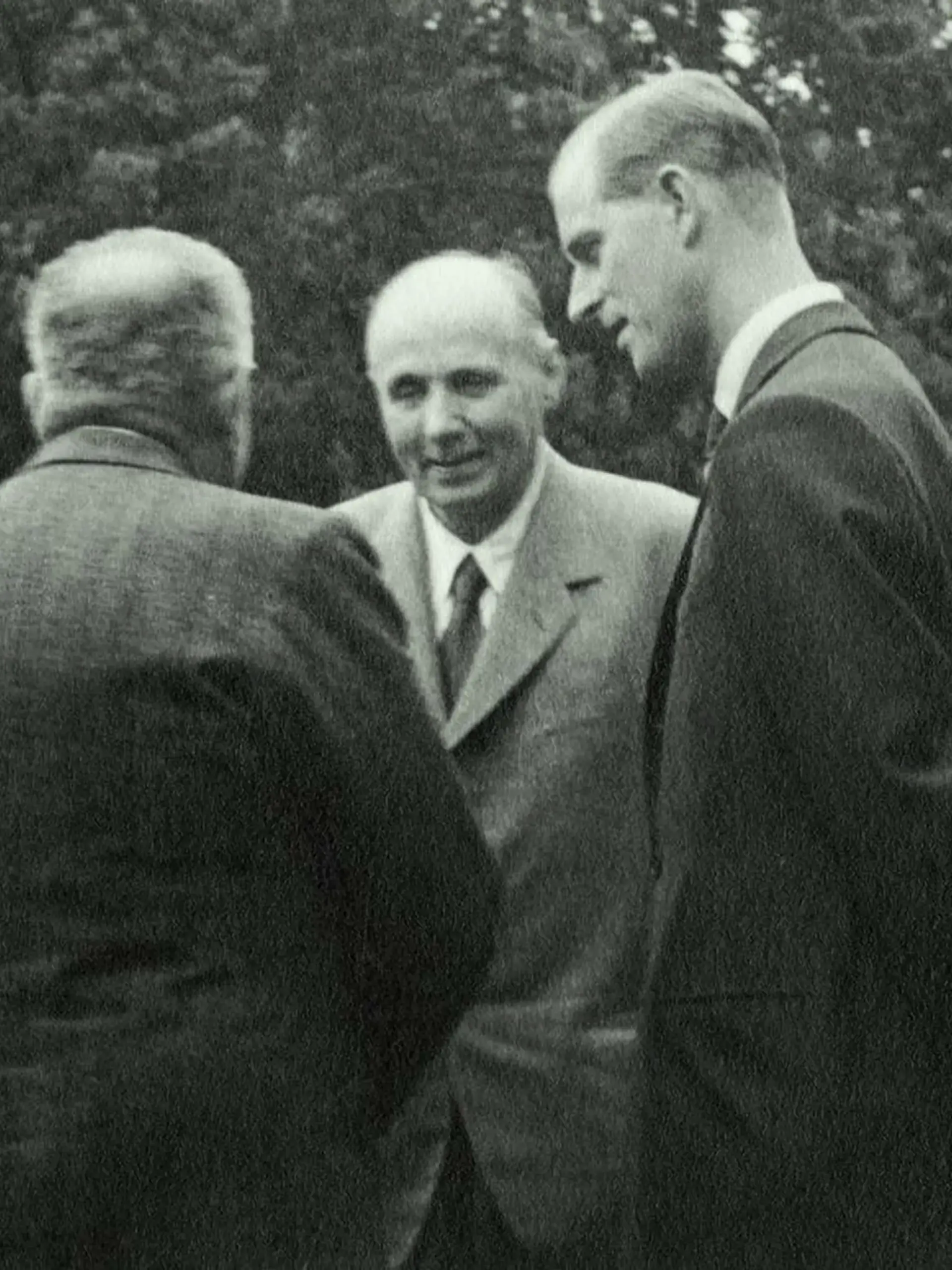 Prince Philip and Gordonstoun Principal Kurt Hahn black and white photo.