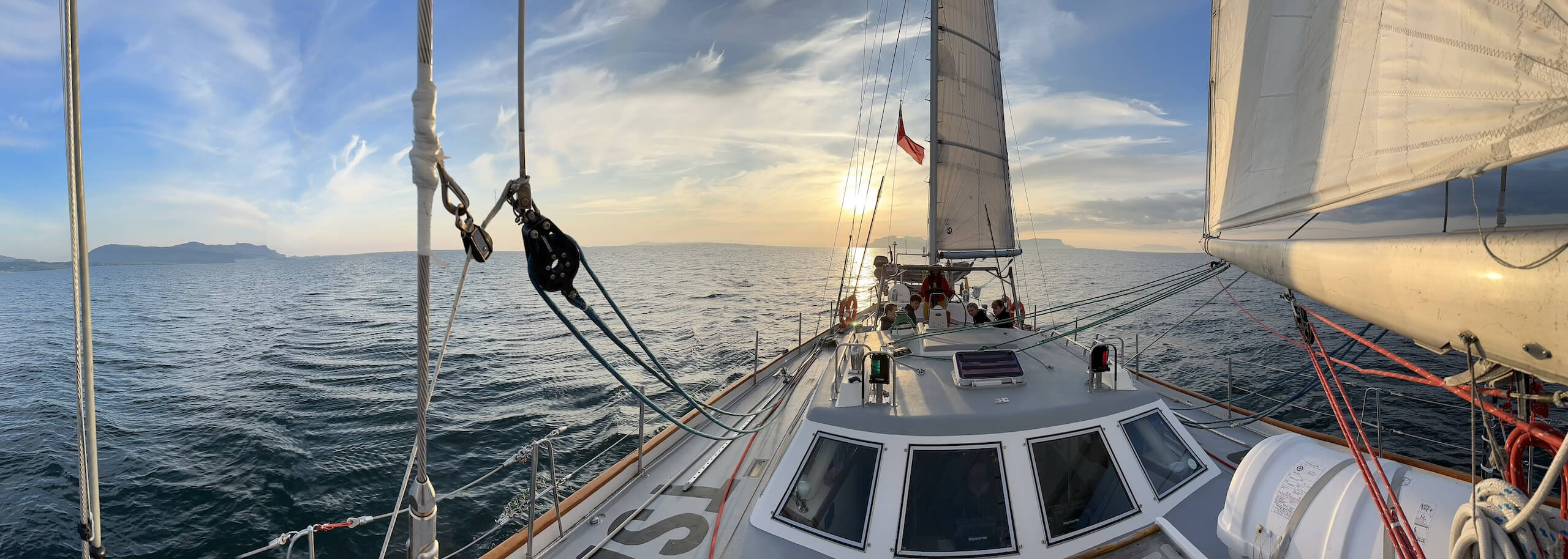 Gordonstoun students sailing into the sunset on Ocean Spirit of Moray