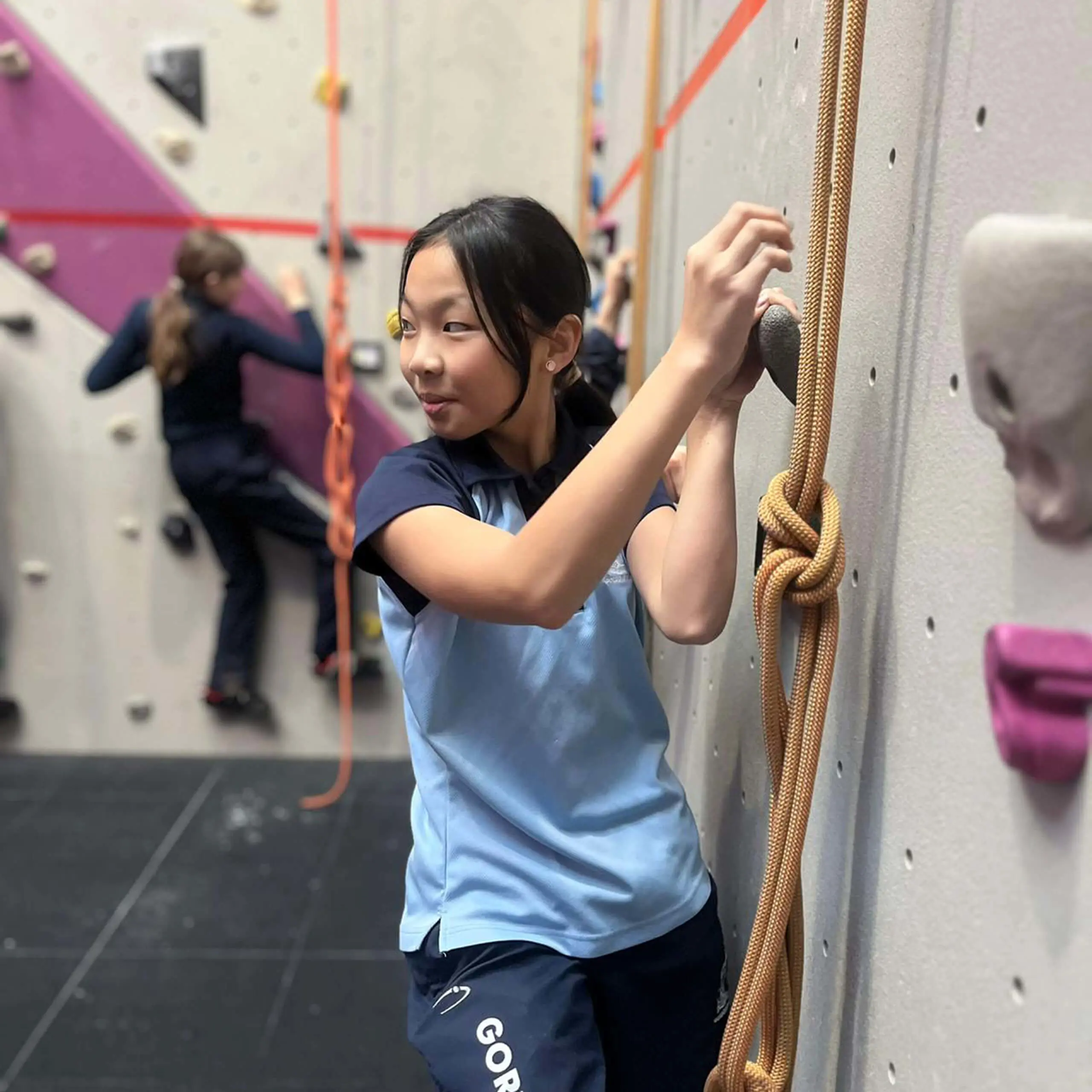 Prep pupil scaling Gordonstoun's own indoor climbing wall