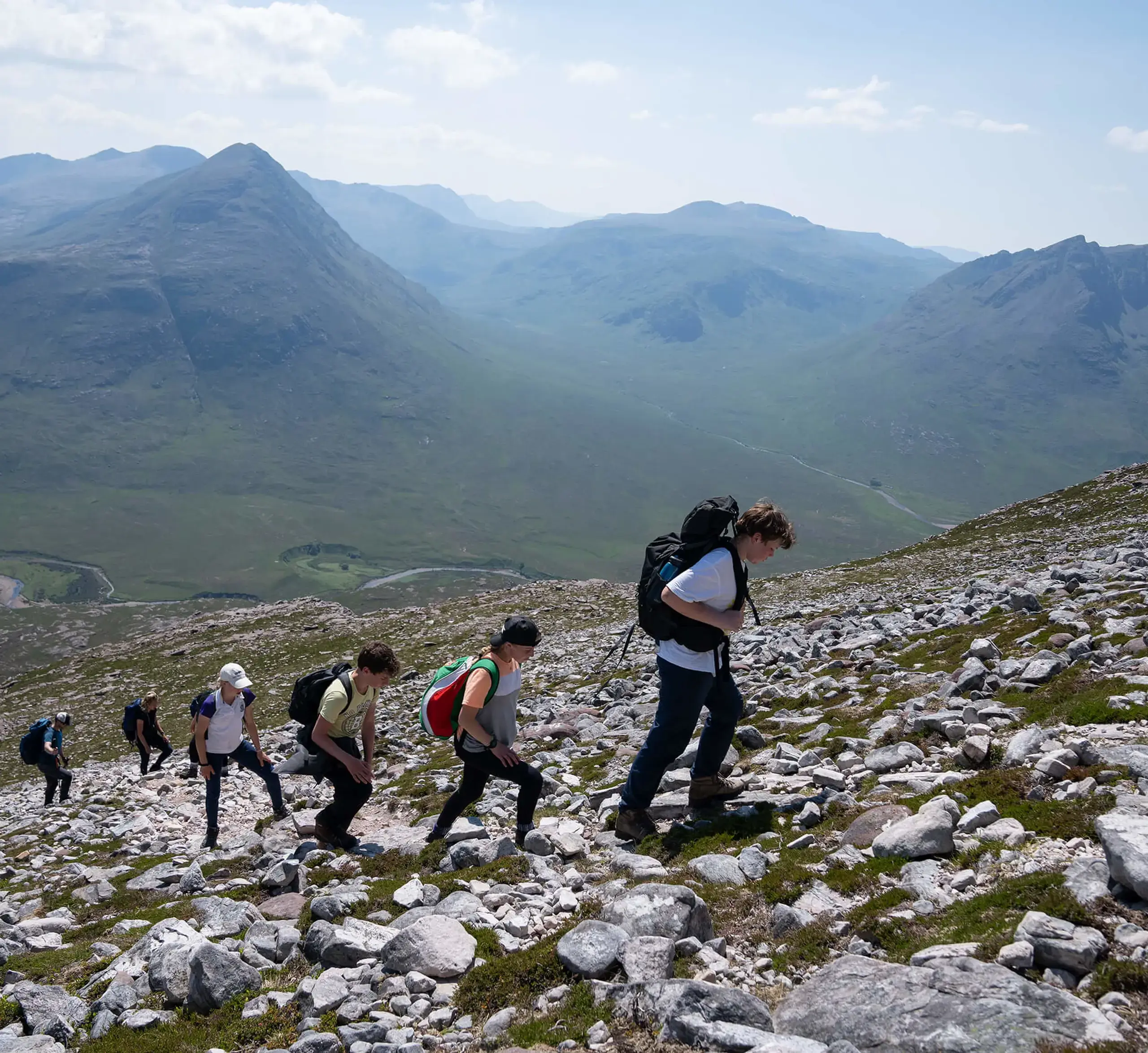 Gordonstoun students climbing mountains on the West Coast of Scotland.