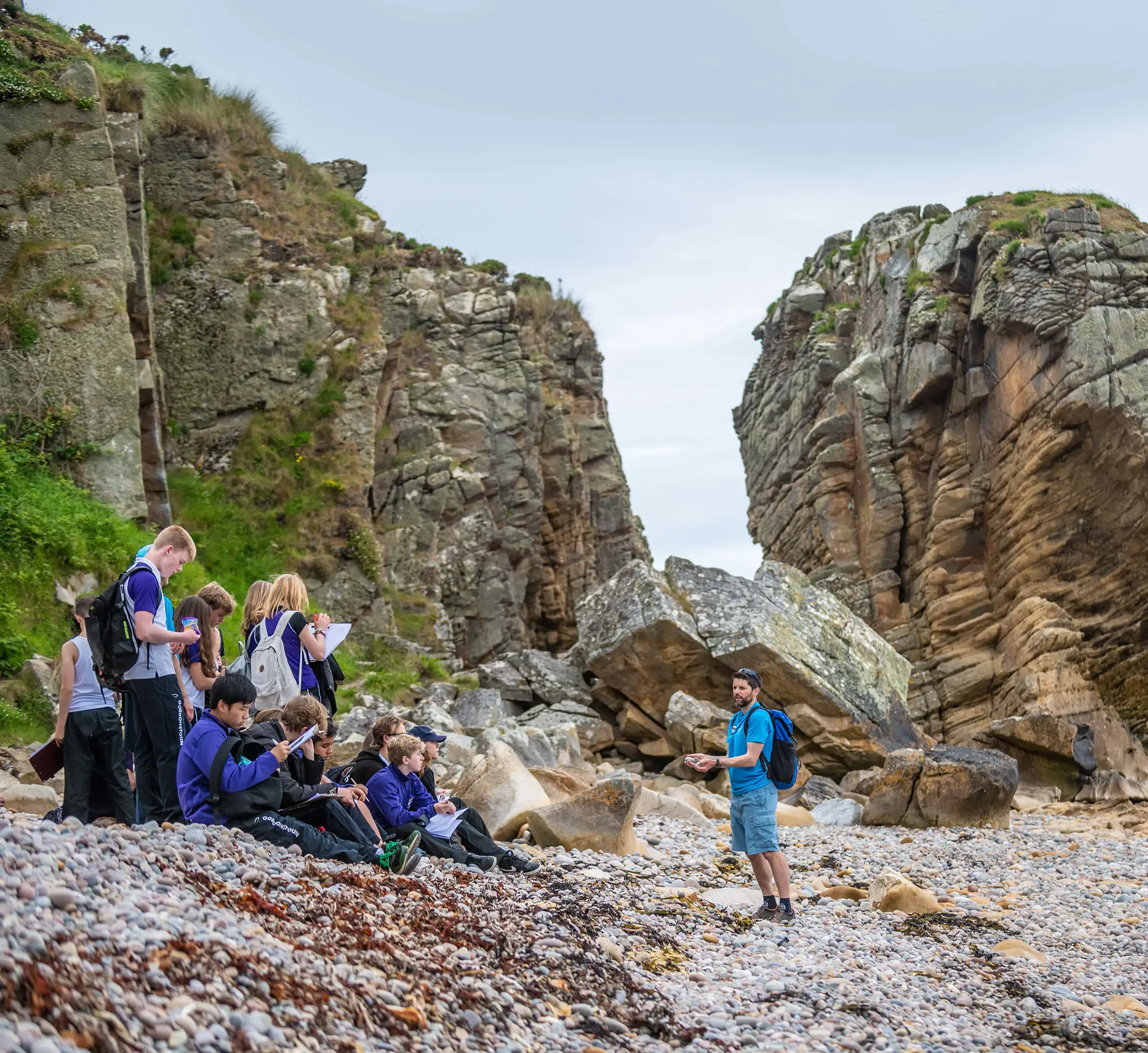 Senior pupils and their teacher take part in a Geography lesson at Covesea