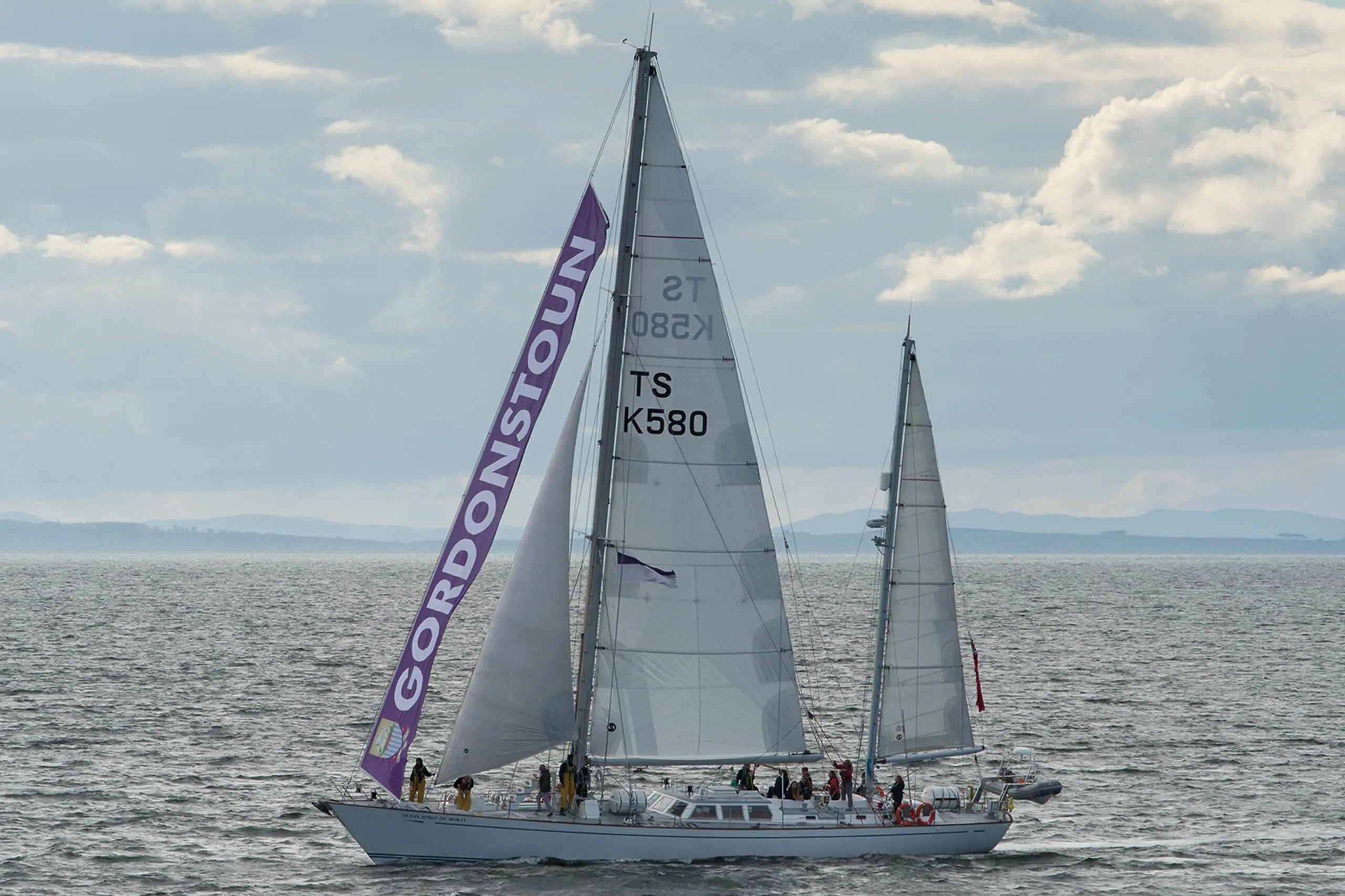 Gordonstoun’s sail training ship Ocean Spirit of Moray out on the Scottish seas.